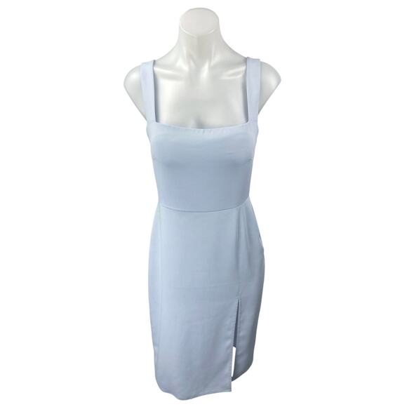 NEW Aritzia Babaton Blue Sleeveless Slit Square Neck Midi Sheath Dress Size 4 - Picture 2 of 5